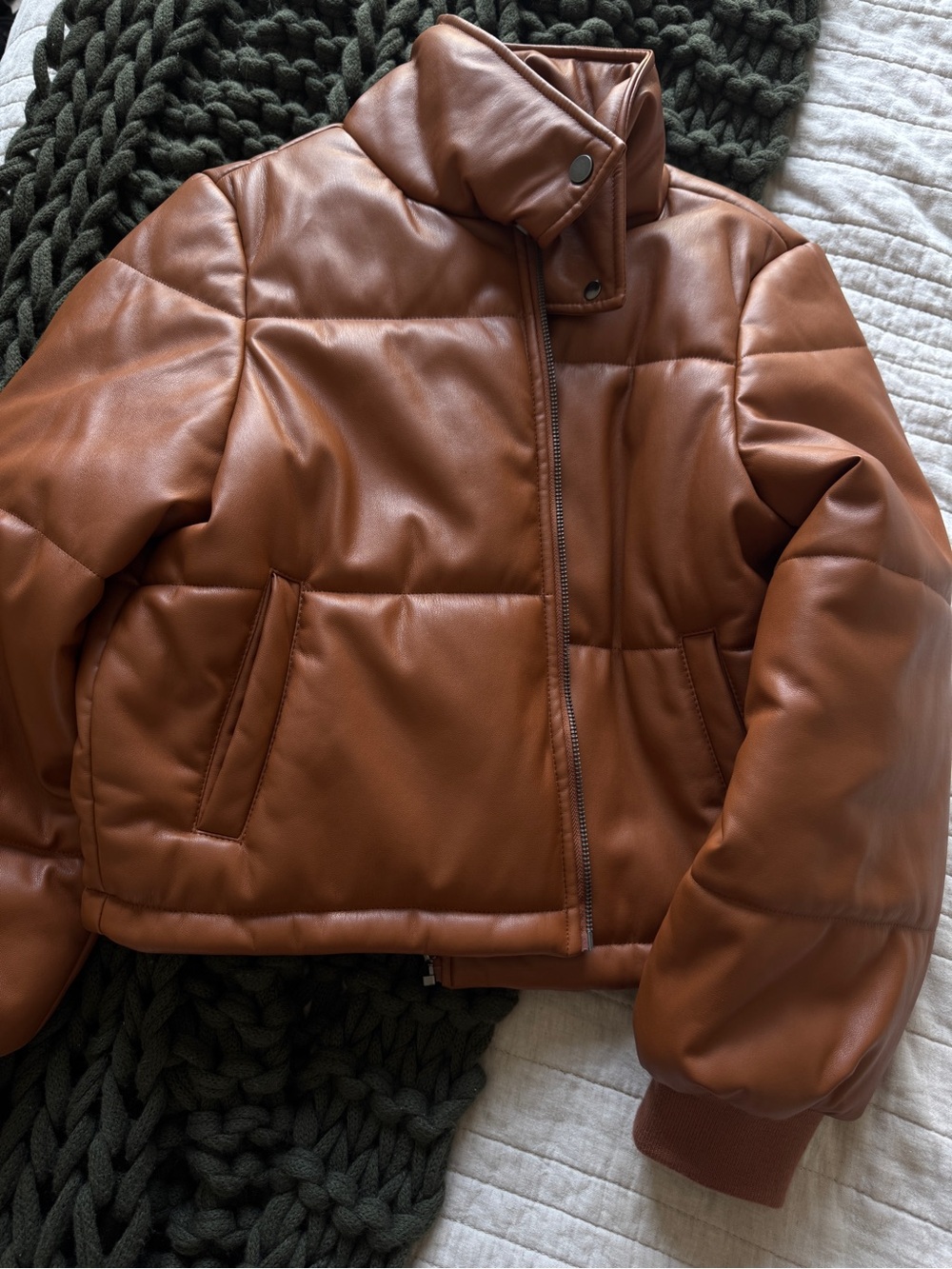 Anthropologie Faux Leather Puffer Jacket